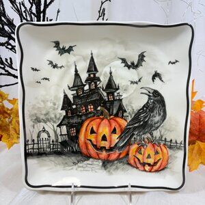 Halloween Maxcera Haunted House Jack O Lantern Raven 11" Buffet Dinner Plates 4